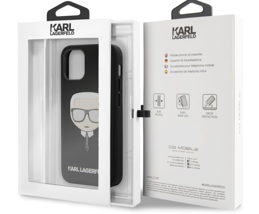 Kryt Apple iPhone 12 mini   Karl Lagerfeld Glitter Head čierny - Image 3