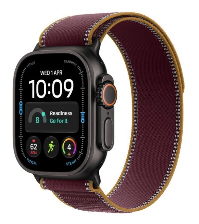 Watchultra4black titanium case with burgundy trail loop