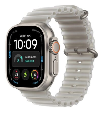 Watchultra4natural titanium case with translucent grey ocean band